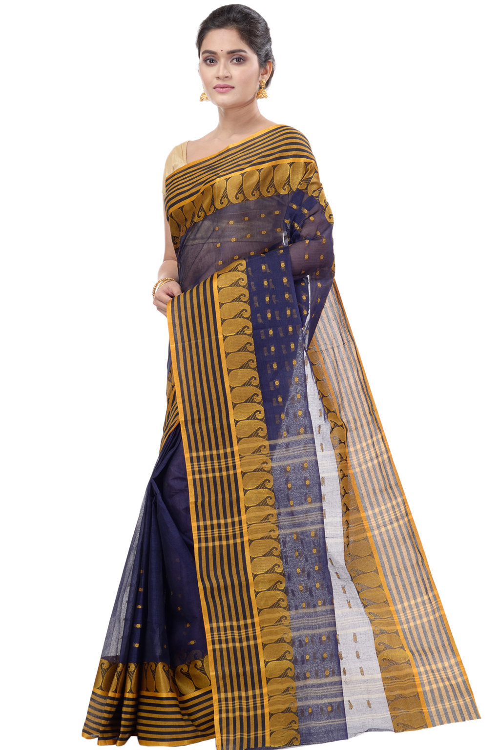 Blue Pure Cotton Moti_Buti Tant Saree (748)